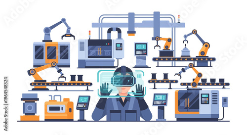 VR Worker Supervising Smart Factory with Robotic Automation & Digital Twin Technology