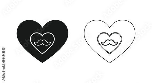 Hearts with mustaches icon set Vector