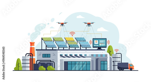 Smart Industrial Facility: Solar Energy, Drone Monitoring, and IoT Connectivity