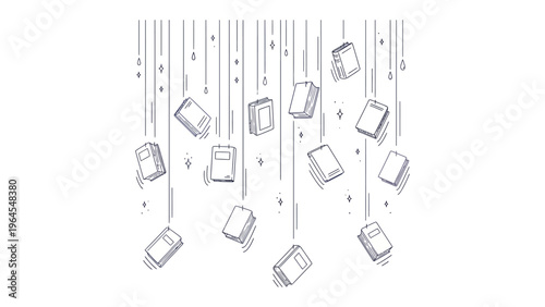 Falling Books Illustration: Dynamic illustration shows books cascading downwards, symbolizing knowledge dissemination and the boundless pursuit of learning.