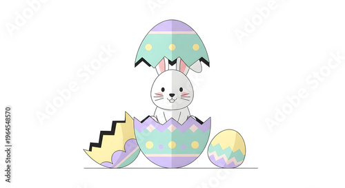 Easter Bunny in Cracked Egg Illustration