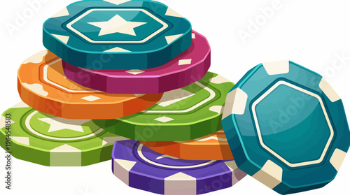 An engaging illustration of stacked poker chips in various colors, representing the excitement of games and the thrill of winning, great for gambling and casino themes.
