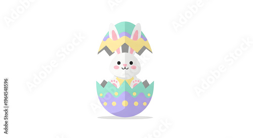 Easter Bunny in Cracked Egg Illustration
