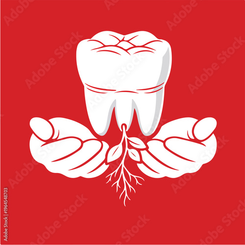 Dental Health Growth Concept with Plant Emerging from Tooth Root Symbolizing Preventive Care and Strong Foundation Illustration