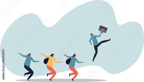 Career competition, job promotion or selfish colleagues jump over other people to get to goal,human life and situation.