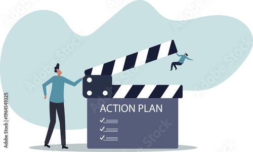 Action plan with checklist step by step of business implementation, procedure or strategy plan to finish project.human life and situation.