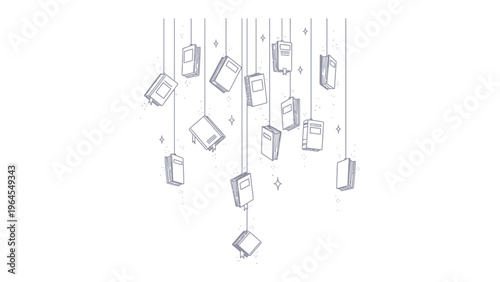 Literary Luminosity: An illustration that depicts a collection of suspended books, each seemingly glowing with the light of knowledge and the beauty of stories within.