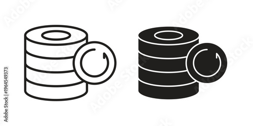 Data backup icons line and solid version, outline and filled vector design set