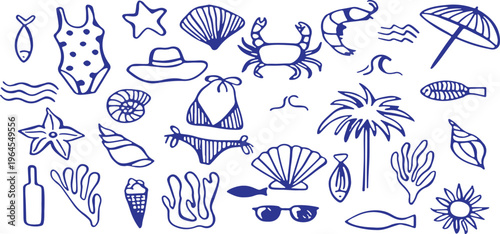 Beach vacation icons and symbols illustration