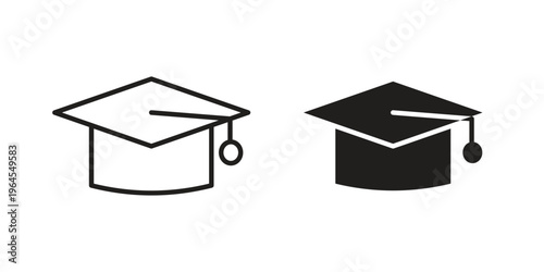 Degree icons line and solid version, outline and filled vector design set
