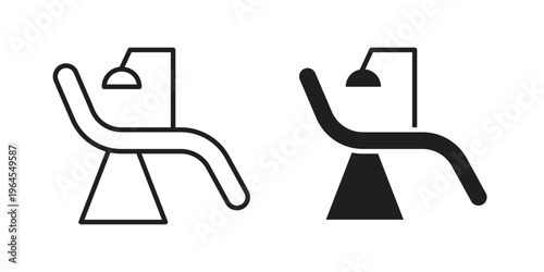 Dentist chair icons line and solid version, outline and filled vector design set