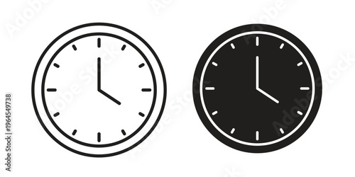 Clock face icons for web and mobile UI design. Glyph vector with editable stroke