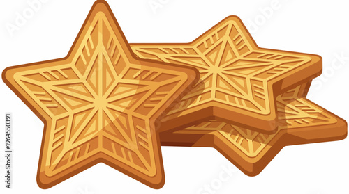 An appetizing display of star-shaped cookies stacked artistically, presenting a delicious treat with intricate designs and textures that evoke feelings of holiday cheer and sweetness.