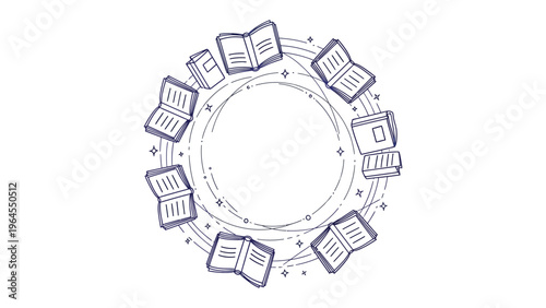 Education Circle: A collection of open books are artfully arranged in a circular formation, conveying the cyclical nature of learning and the boundless expanse of knowledge.
