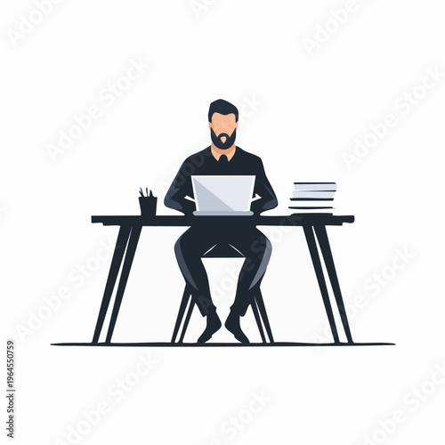 Man Working on Laptop at Desk.