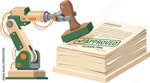 Robotic Arm Automatically Stamping a Stack of Documents with an Approved Mark