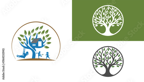 Family Tree Logo with House – Nature Care and Community Concept Design
