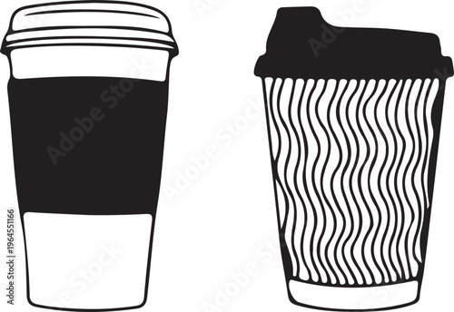 Two coffee cups with lids and sleeves for hot beverages  disposable paper containers