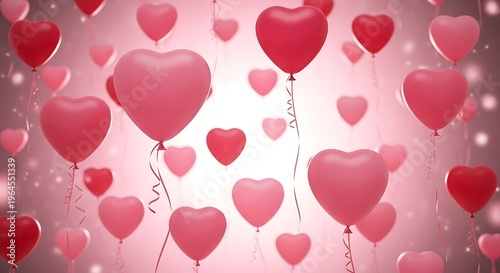 Floating red heart balloons creating a romantic atmosphere for valentines day celebration and festive background decor