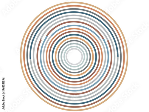 Concentric circles in muted brown blue and gray tones with radial gaps