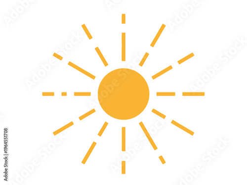 Stylized orange sun illustration with dashed and solid rays on a white background