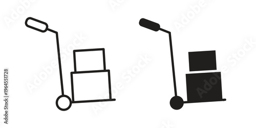 Hand truck icons for web and mobile UI design. Glyph vector with editable stroke