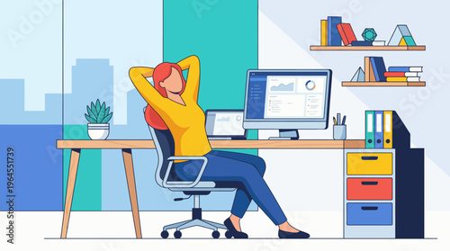 A chic home office space illustrating a comfortable working environment, showcasing modern design elements and a relaxing atmosphere ideal for productivity and creativity.