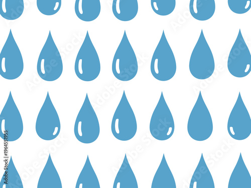 Repeating pattern of light blue teardrop water droplets on a white background
