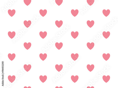 Seamless pattern of regularly spaced pink heart shapes on a white background
