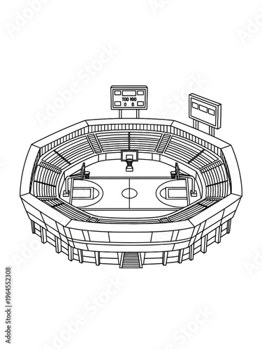 Vector illustration of a Line art basketball stadium 