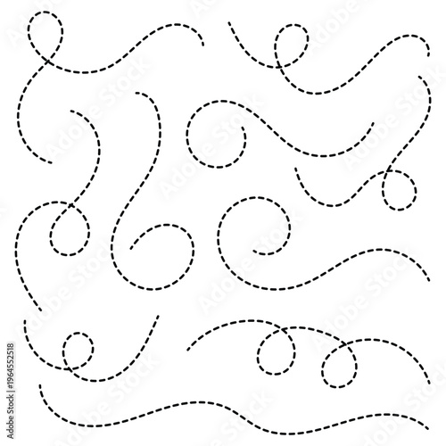 Hand drawn dotted line vector set. Path travel dotted line trip dashed best collection. eps 10
