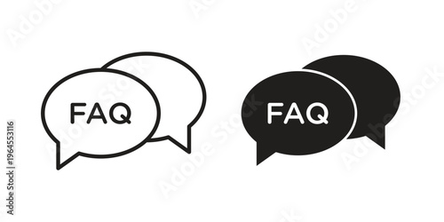 FAQ icons line and solid version, outline and filled vector design set