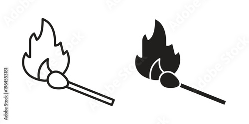 Match fire icons for web and mobile UI design. Glyph vector with editable stroke
