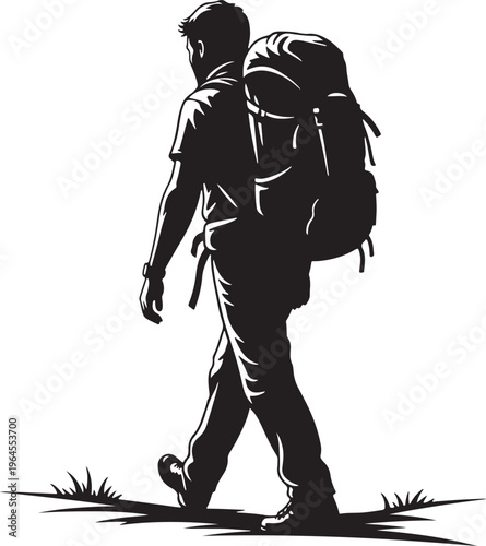 Hiker silhouette, backpacker icon, walking man vector, adventure travel