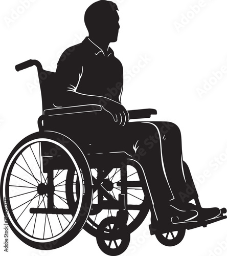 Black silhouette of a man in wheelchair, disability awareness symbol, vector illustration, accessibility icon