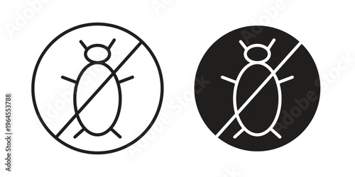 No Bug icons for web and mobile UI design. Glyph vector with editable stroke