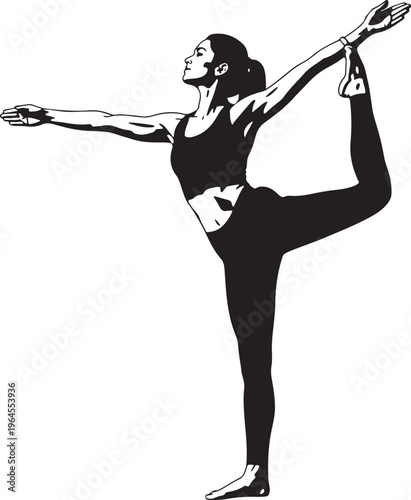 Black woman yoga pose, vector illustration, fitness icon, Natarajasana dance
