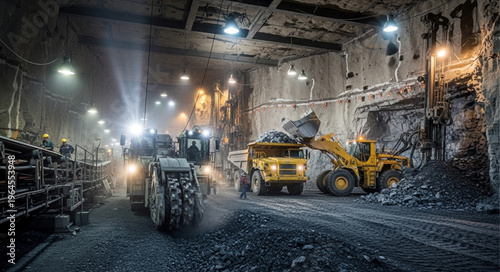 Underground Mining Operation - Heavy Machinery Extracting Resources.