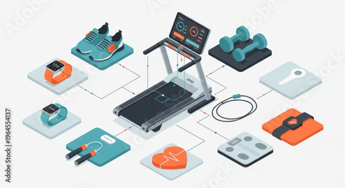 Isometric View of Fitness and Health Monitoring Devices.