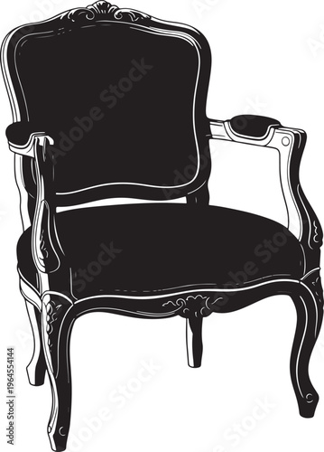 Black armchair, vintage chair, ornate furniture, upholstered seat