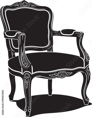 Ornate armchair, black and white, vector illustration, furniture design element, luxury decor