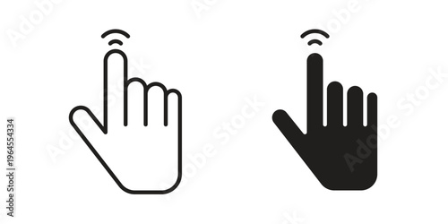 finger tap icons line and solid version, outline and filled vector design set