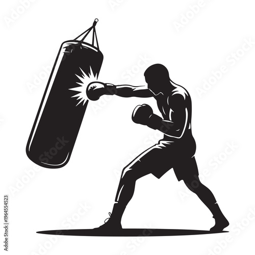 Boxer Punching Heavy Bag Silhouette Training Workout Illustration