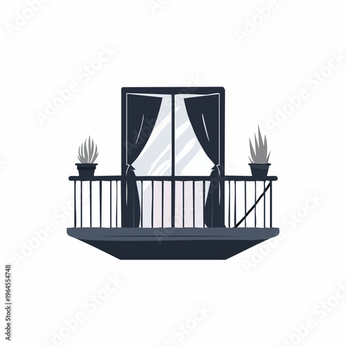 Balcony with Curtains and Potted Plants.