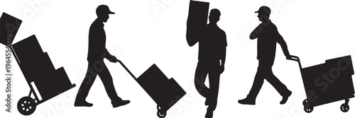 Delivery Workers Carrying Boxes Silhouette Logistics Team Illustration