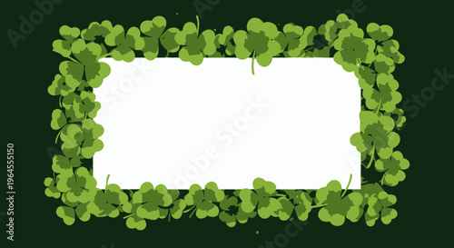 Green Clover Frame with Blank White Space for Text and Graphics on Dark Background