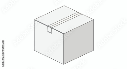 Simple isometric illustration of a closed cardboard box with tape on a white background, representing shipping or storage