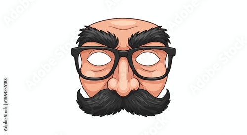 Funny cartoon disguise mask illustration with bushy eyebrows, spectacles, and mustache, ideal for a playful character or humorous identity change