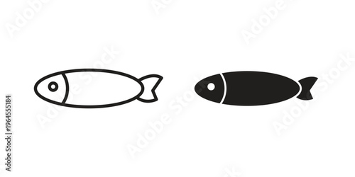 Fish icons line and solid version, outline and filled vector design set