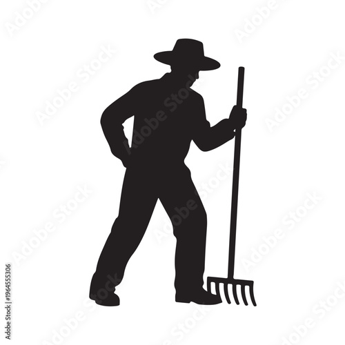 Farmer Silhouette Holding Rake for Agriculture Work